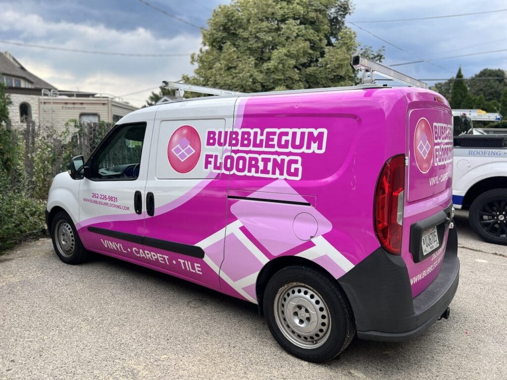 side view of bubble gum flooring van from the left