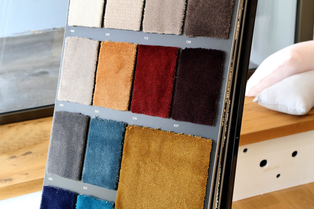 A close up shot of the colorful upholstery samples in the shop